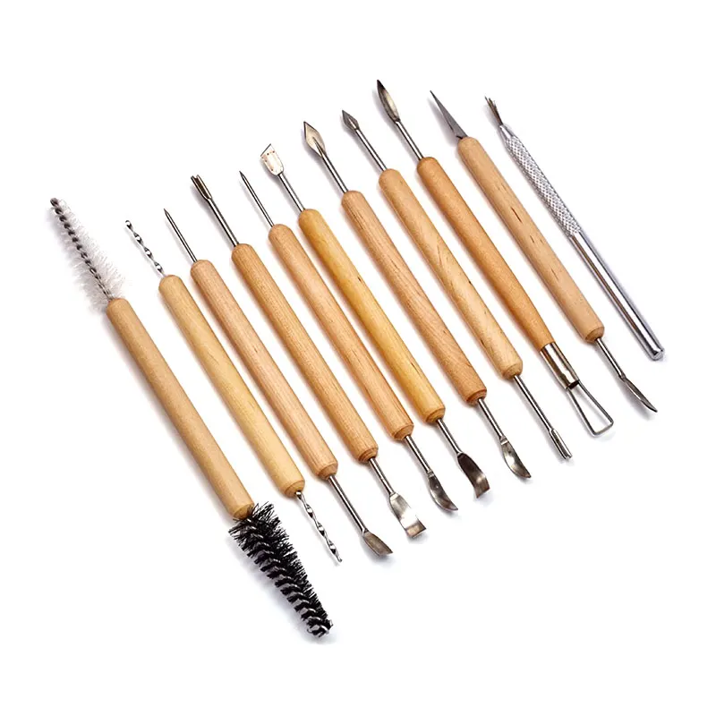 11Pcs Metal Wood Spatula Pottery Clay Sculpture Wax Knife Art Carving Crafts Ceramics Little Figurines DIY Sharpen Modeling Tool 8pcs plastic pottery clay sculpting set wax carving pottery tools carving sculpture shaper polymer modeling handicraft clay tool