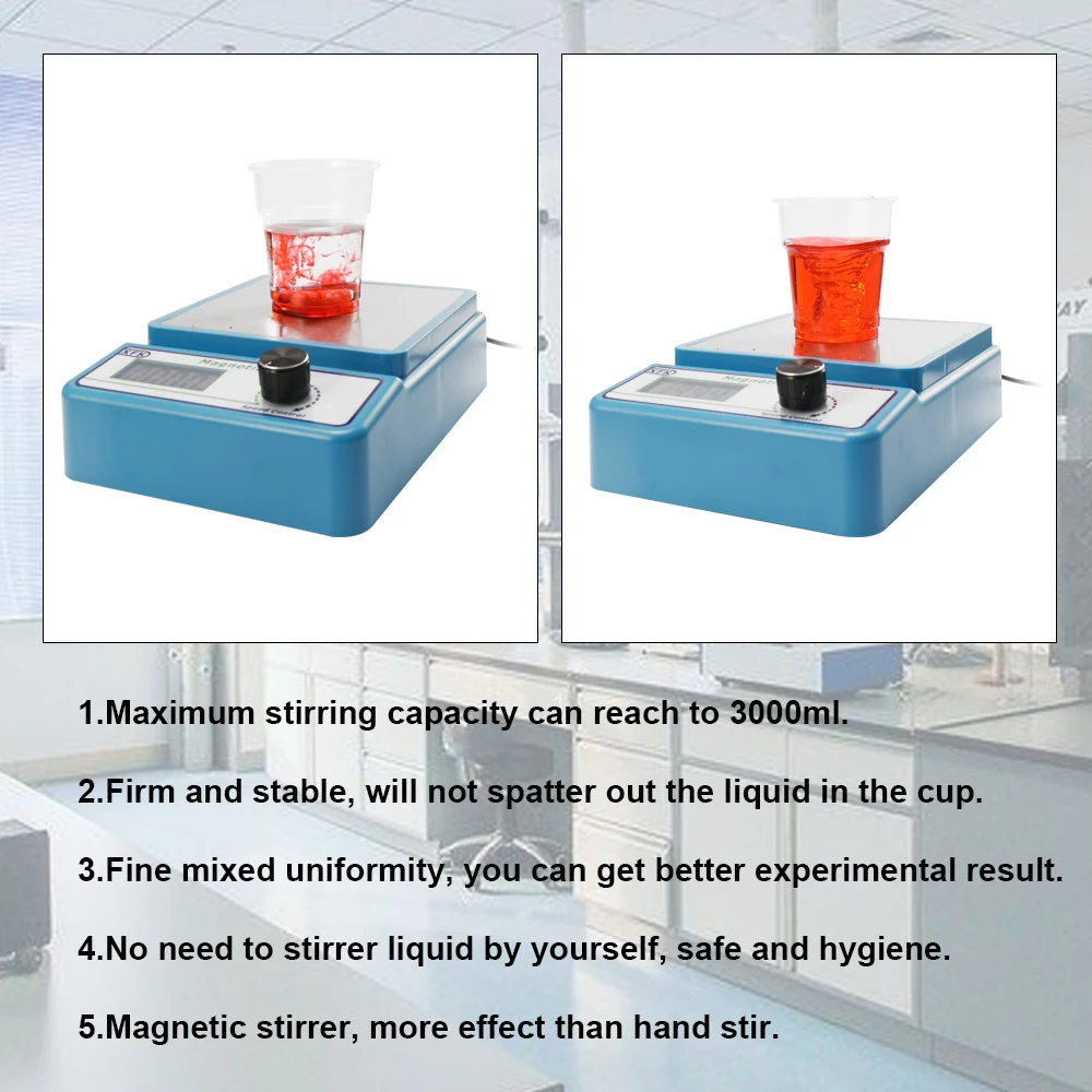 

Hot Mini Size Professional Magnetic Stirrer Magnetic-mixer with Stir Bar 2400 rpm Max Stirring Capacity 1000ml Volume