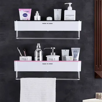 

Bathroom Shelf Storage With Towel Rack Shampoo Shower Self-Adhesive Wall Holder Toilet Waterproof Bath Organizer Cosmetic Shelf