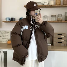 

Casual Oversize Winter Down Jacket Women Stand Collar Thick Teen Gril Female White Duck Down Coat Loose Letters Print Warm Parka