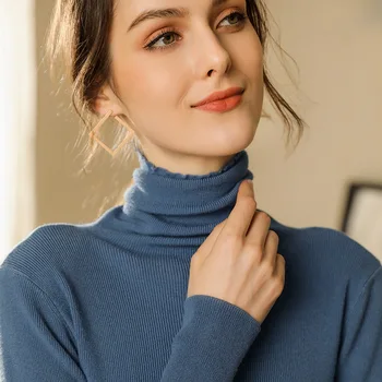 

Blue Vintage Sweaters Ladies Long Sleeve Slim Fit Autumn Winter Girls High Collar Oversized Knitted Sweater Turtleneck Women XXL