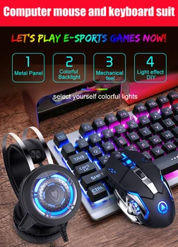 

Keyboard and Mouse Headset Three-piece Set for CS go/Overwatch /LoL Mouse Kit Machinery Handfeel PC gamer complete