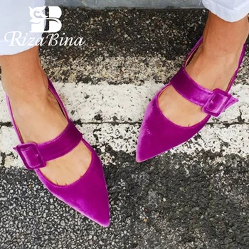 

RIZABINA Women Flats Shoes Fashion Buckle Summer Shoes Woman Sexy Pointed Toe Casual Daily Lady Street Footwear Size 34-43