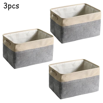 

3PCS Large Storage Basket Bin Set Cube Box Foldable Canvas Fabric Collapsible Desktop Organizer New