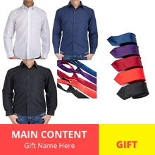 Мужские классические деловые однотонные Топы с длинным рукавом, рубашки для работы, офиса, приталенные мужские рубашки для мужчин, одежда с галстуком