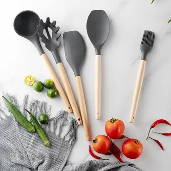 

12pcs Silicone Kitchenware Cooking Utensils Good Toughness High Temperature Resistance Non-stick Kitchen Tools with Storage Box