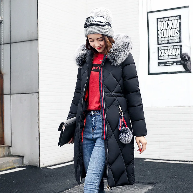 

Thicken large fur collar large size cotton Korean stitching slim slimming winter coat down jacket cotton women's long section