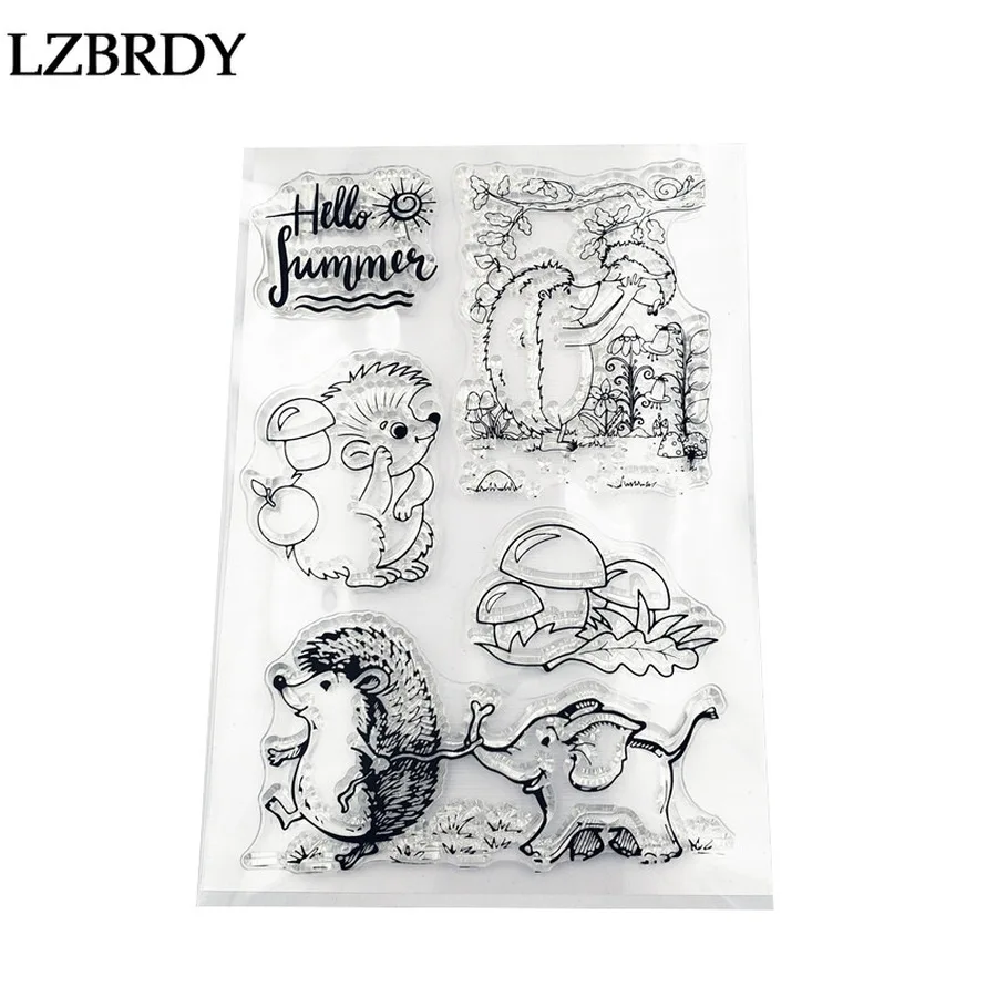 1 팩 귀여운 선인장 코끼리 안녕하세요 편지 버섯 scrapbooking 카드를위한 명확한 고무 우표 크리스마스 실리콘 우표 만들기