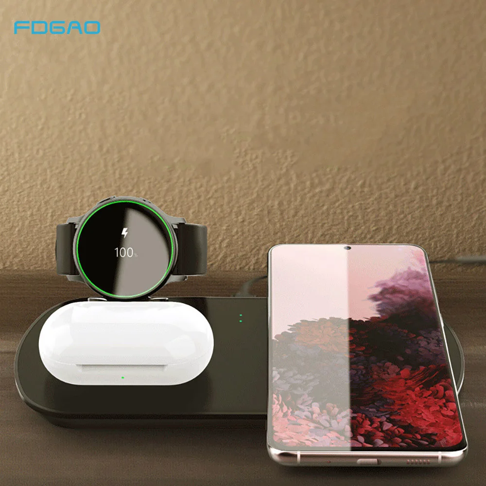 Беспроводная зарядная док станция FDGAO 3 в 1 для Samsung Galaxy S20 S10 S9 Note 20 10 Watch Active Gear Buds Fast