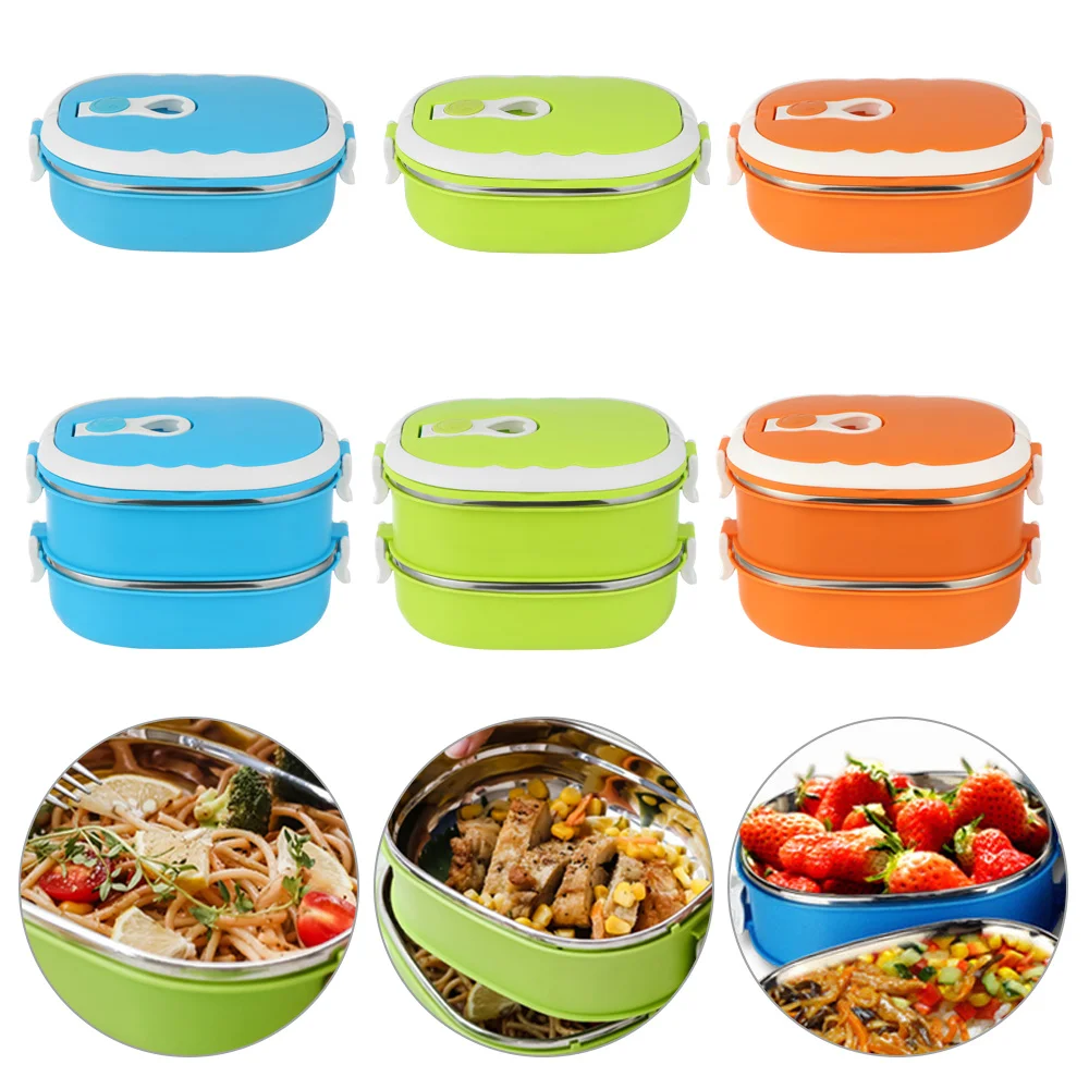 

1PC Stainless Steel Double Layer Food Warmer Box Insulated Leak-proof Food Container Kids School Lunch Package Kitchen Storage