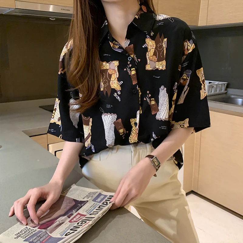 2020 New Korean Summer Shirt Women Turn Down Collar Office Fashion Female Blouse Short Sleeve Plus Size Lady Tops Blusa Feminina
