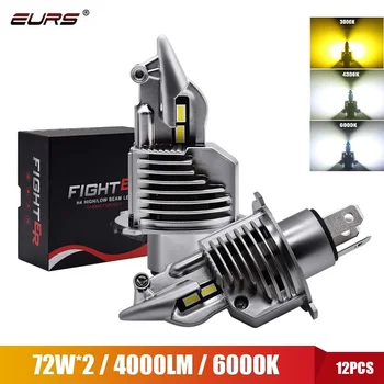 Eurs Fighter Foco H4 9003 LED 전구, 자동차 및 오토바이 헤드라이트, 80W, 12V, 24V, 6000K, Super h4, 16000LM