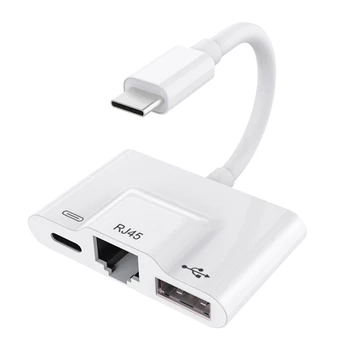 

Usb C to Ethernet Adapter Support Fast Charging Rj45 Usb 3.0 Port Hub Rj45 Lan Network Card for Ios Windows Mac Android