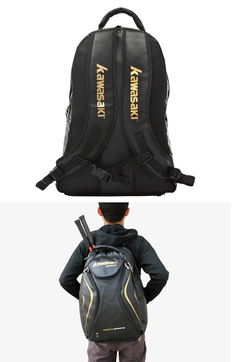 Рюкзак Kawasaki большая, вместительная, черная сумка для ракетки для бадминтона может удерживать 2-3 ракетки, аксессуары для тенниса с сумкой для обуви