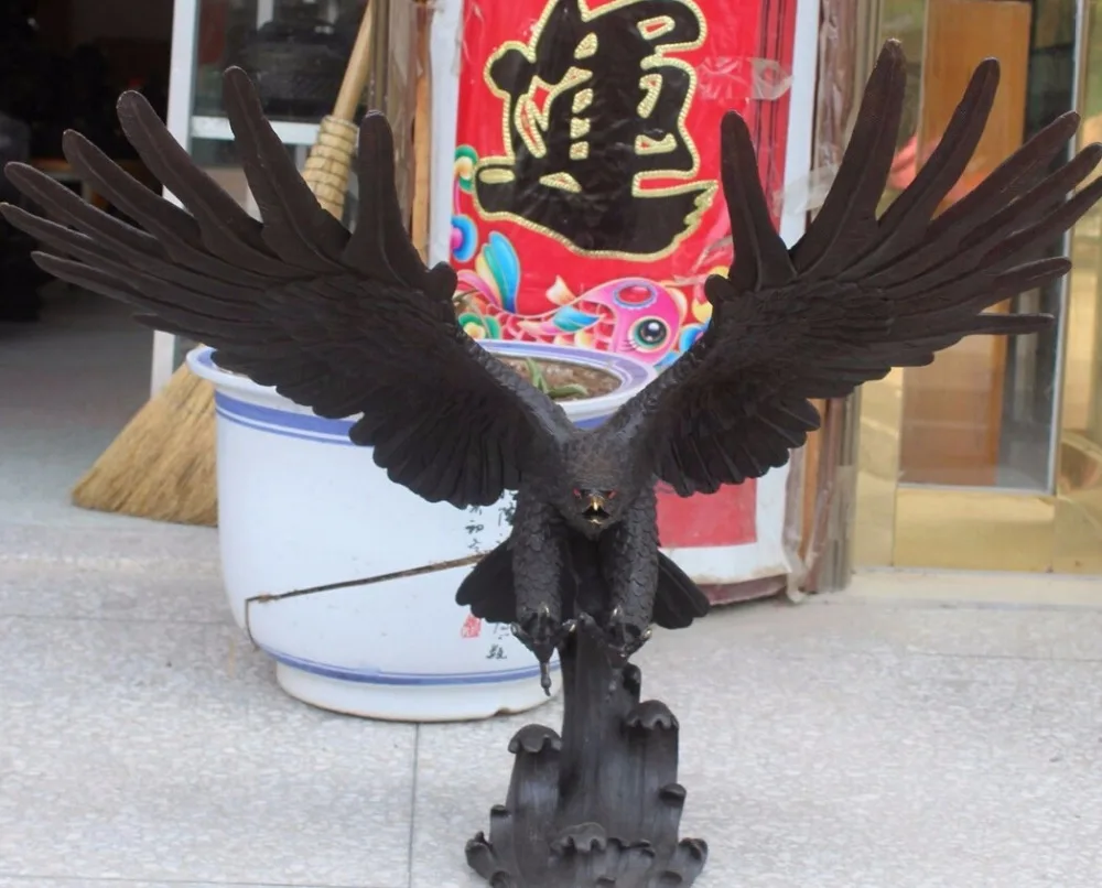 wan671086+29" Heavy FengShui Folk Bronze Flying Hawk Eagle Bird Animal Sculpture
