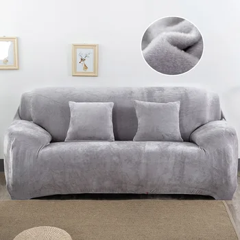 

1 / 2PC plush sofa cover stretch solid color thickening sofa cover living room pet sofa chair cover pad sofa towel