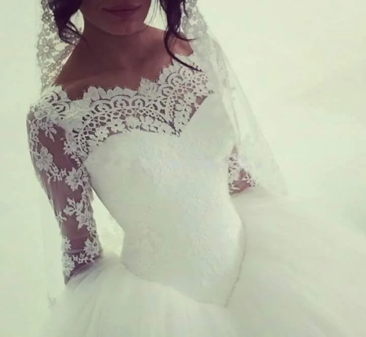 

Boat Neck Long Lace Sleeves Princess 2023 New Arrival Ball Gown Bridal Gown Romantic casamento mother of the bride dresses
