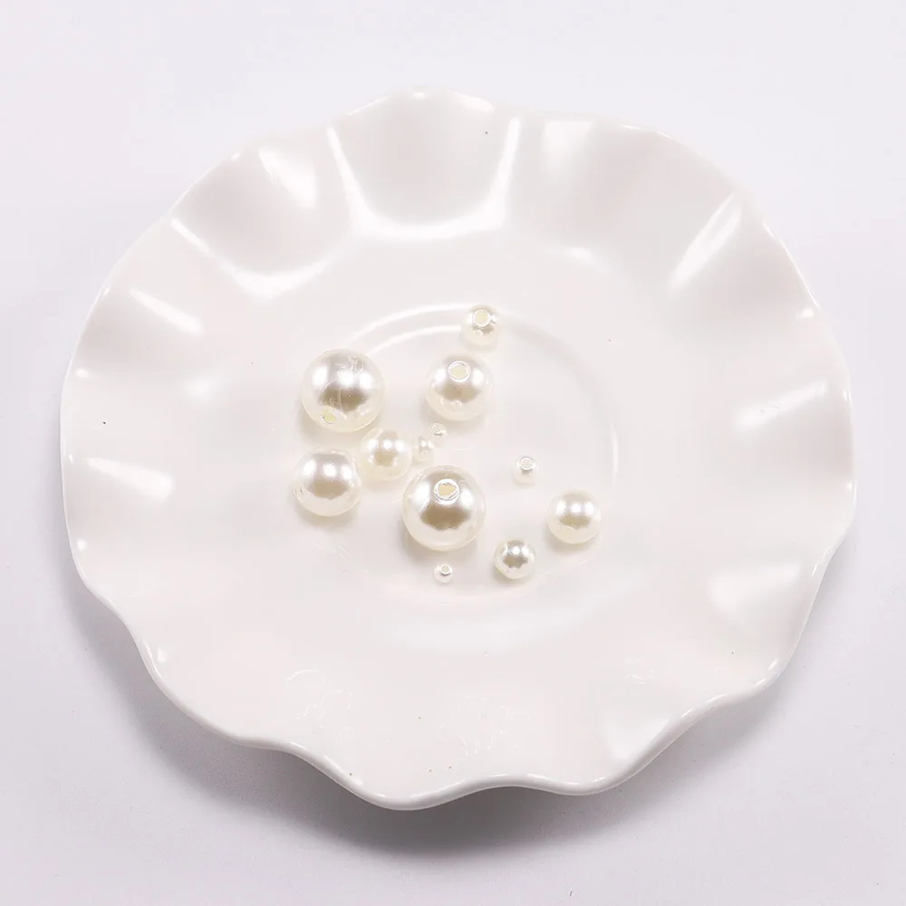 50pcs White ABS Plastic Pearl Rondelle Beads - 12x7mm Large Hole Spacers