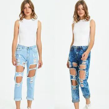 

Hole jeans woman 2020 new Ankle-Length Pants Straight Cotton Casual Mid waisted jeans plus size women clothing boyfriend jeans