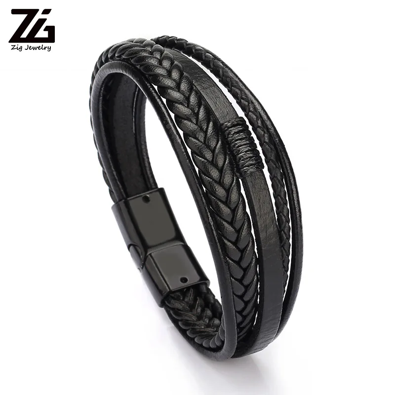 ZG Wholesale Men's Braided Leather Bracelets armband heren in Black and Brown Color with Magnetic Elegent Bracelet for Man - Image 2