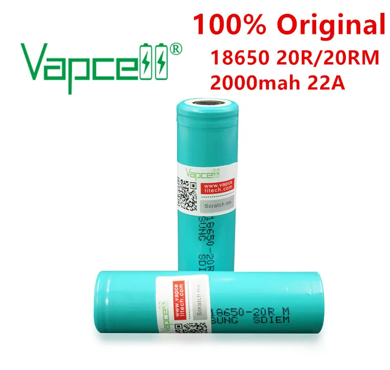 Литий-ионный аккумулятор Vapcell 18650 2000 мА · ч 22A 20R/20RM 3 7 в плоский/кнопочный литиевый