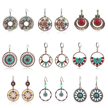 

Retro Vintage Boho Ethnic Dangle Bow Round Drop Earrings For Women Fashion Jewelry Hanging Wedding Earrings For Brides