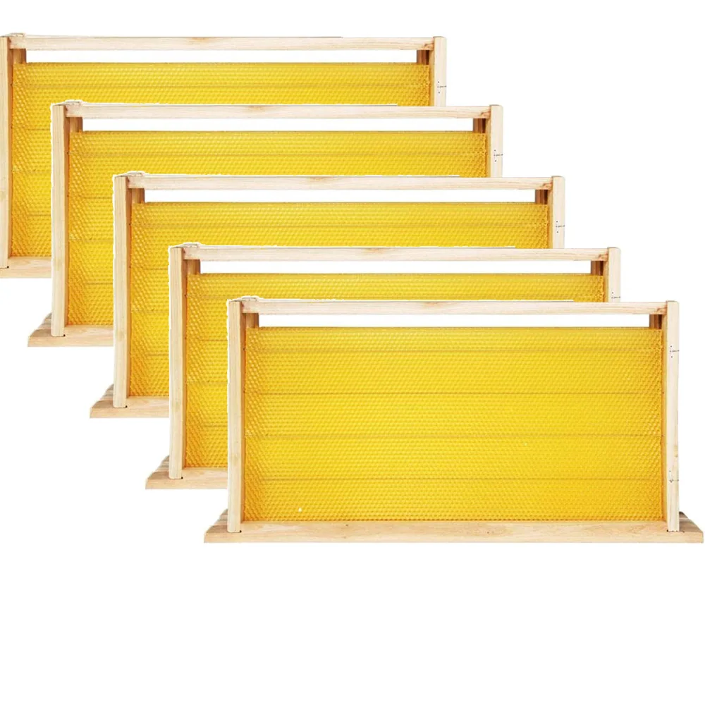 

5pcs Waxed Foundation with Frames Beehive Kit Wax Coated Bee Hive Frames Beeswax Coated Foundation Sheet Beekeeping Tools