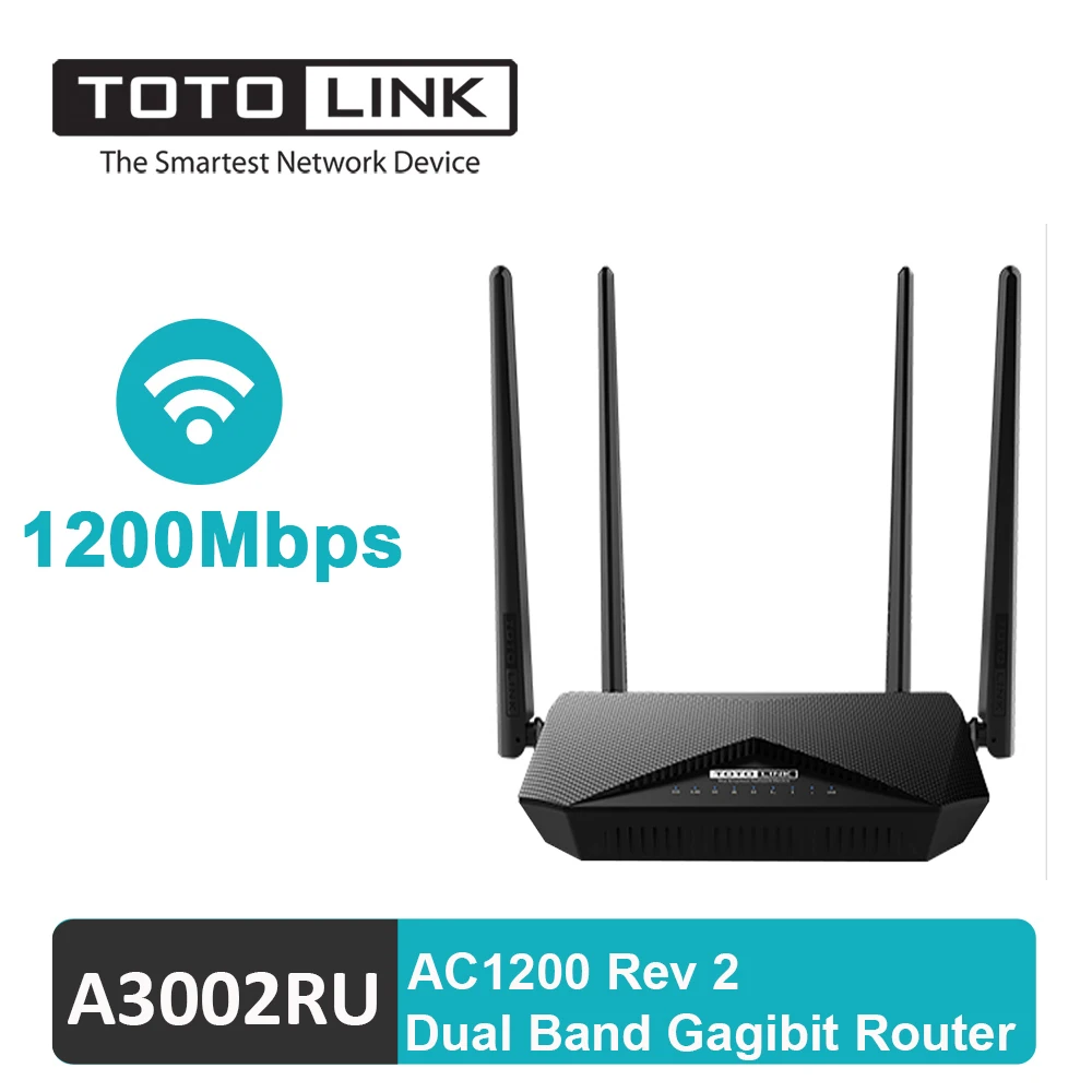 

TOTOLINK Router Wireless Repeater 1200Mbps 2.4G 5G Dual Band Gigabit Extender A3002RU with USB 128M RAM 4 Antenna Router