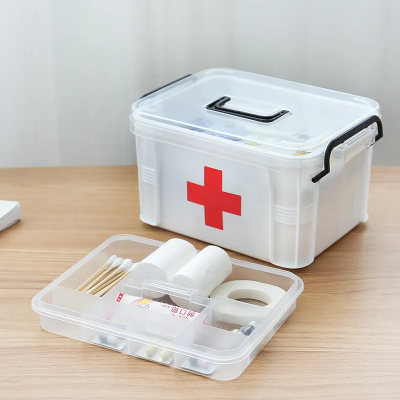 Small First Aid Kit Household Transparent Medicine Box Large Capacity Layered Lattice Medicine Storage Box Trash Home Medical