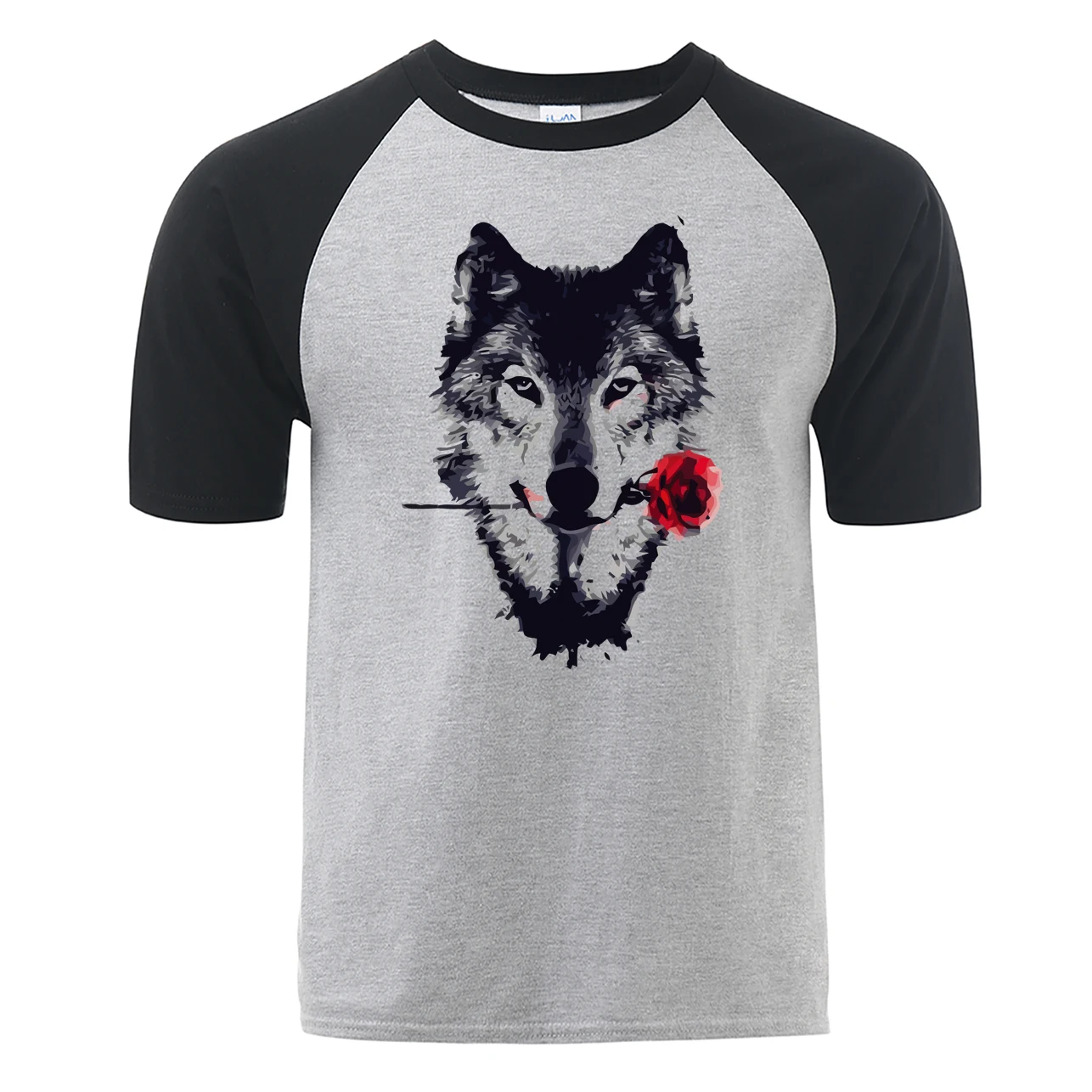 

2019 New Summer Funny Wolf Animal Printed T Shirt Hip Hop Cotton High Quality Raglan Men T-Shirt Casual Loose Fitness Top Tees