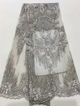 

Gray African Lace Fabric Embroidery Nigerian 3d Sequins Lace Fabric.High Quality French Tulle Lace Fabric For Women FR321