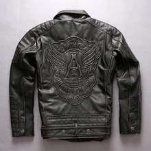Мужская винтажная мотоциклетная кожаная куртка с ремнем, с отворотом, на молнии, мужская кожаная куртка, приталенная байкерская куртка с заклепками, Мужская