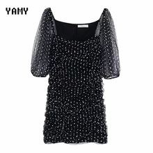 Новинка, Белое Женское платье в горошек, с принтом, с полурукавами, Сетчатое, сексуальное, zoravicky платье, Vestidos, черные вечерние платья za, уличная одежда