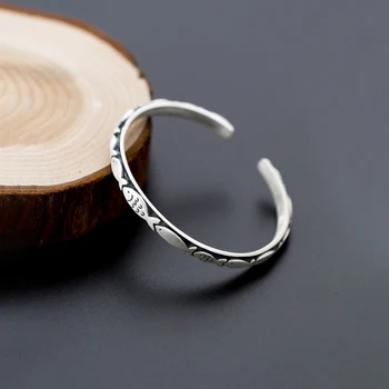 

MIQIAO 990 Sterling Silver Bracelets Hand Bangle Cuff Temperament Relief Design Fish Charm Jewelry Thai Silver Female Ornaments