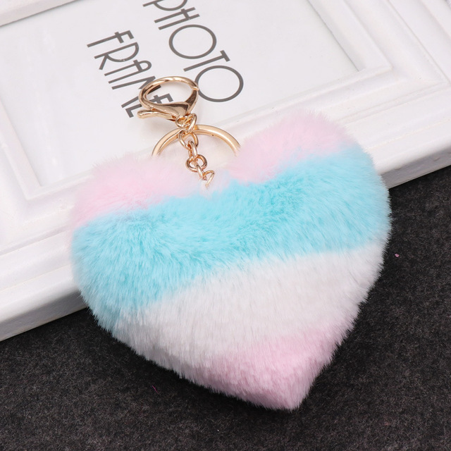 Rabbit Fur Pom-pom Keychain Leopard-print Pom-pom Keychain Lady Mobile Phone Bag Key Ring Love Pendant Decoration
