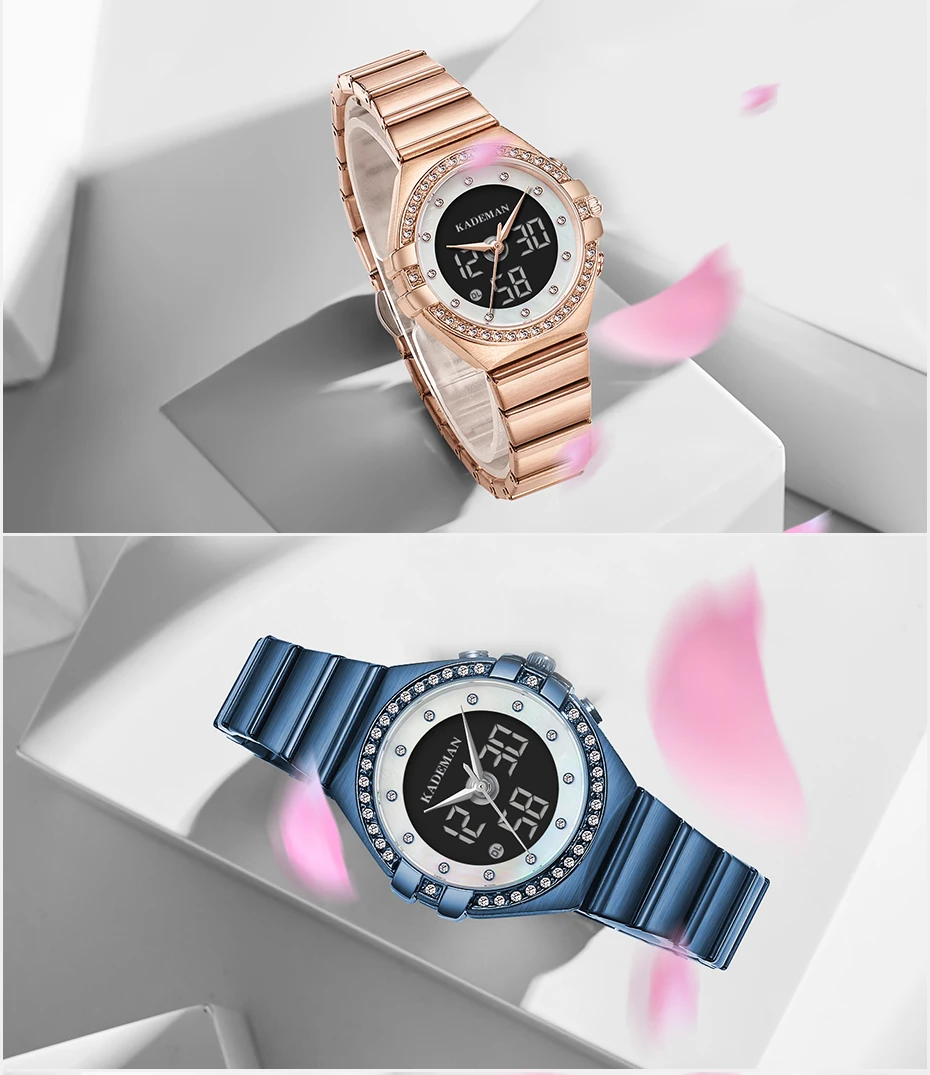 dupla display digital quartzo rosa ouro prata