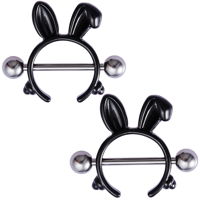 Rabbit Nipple Ring Piercing Barbell Shield Bar Rings Surgical Steel Sexy Adult Game for Women Breast Body Jewelry Gift 14G