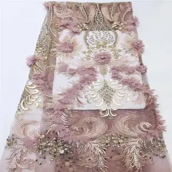 

Latest French Nigerian 3D Net Laces Fabrics 2020 High Quality Tulle Lace Material African Beaded Mesh Laces Fabric RF370