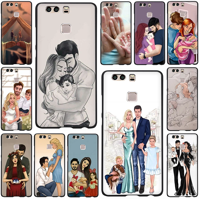 Чехол для телефона мягкий силиконовый мамы папы ребенка Huawei P8 P9 P10 P20 Mate 10 20 30 Pro Lite
