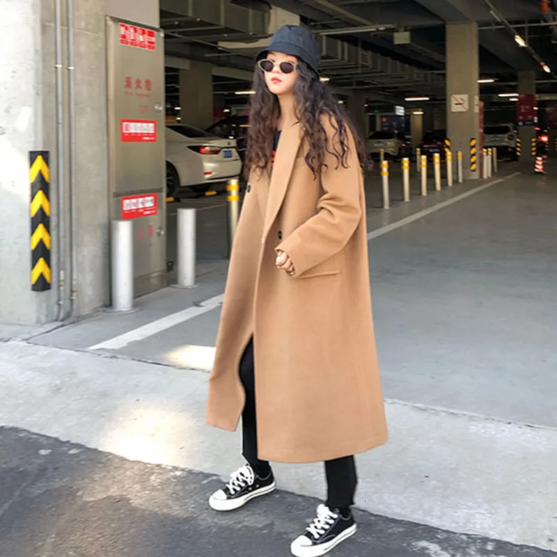 

LANMREM 2020 Women's Temperament Solid Color Woolen Coat Autumn And Winter New Loose Lapel Korean Version Of The Coat 19B-a560