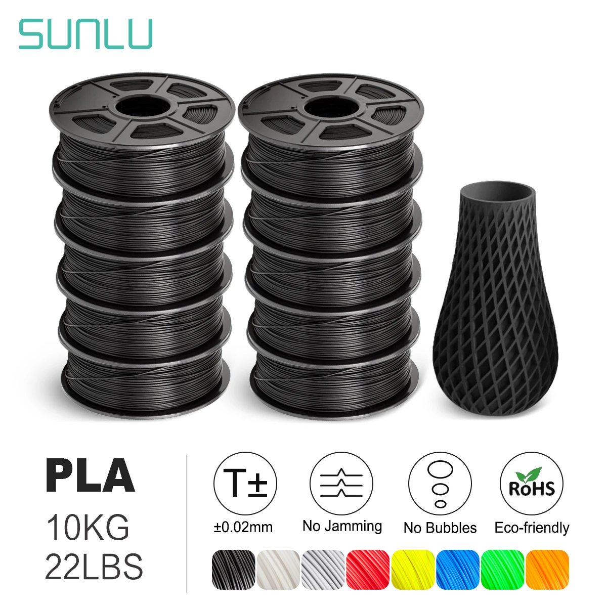 SUNLU PLA Filament 10kg 1.75mm 3D Printer Filamento Printing Materials 10rolls/set Vacuum Packaging Fast Ship | Компьютеры и офис