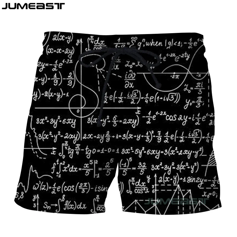 Бренд Jumeast мужские/женские шорты с 3D принтом математической формулы, новые быстросохнущие пляжные повседневные спортивные штаны, короткие штаны