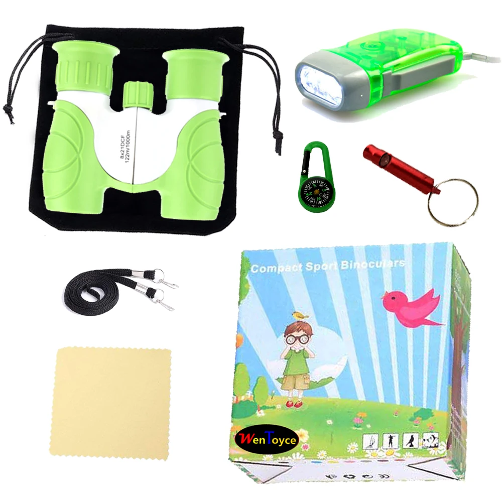 

Kids Outdoor Exploration Adventure Kit with 8x21 Binoculars Flashlight Compass Whistle Bird Nature Watching Learning Set
