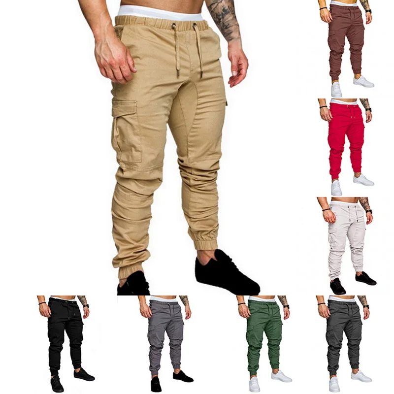 DIHOPE, новинка, штаны для бега, одноцветные, мужские, хлопок, эластичные, длинные брюки, военные, брюки карго, модные леггинсы
