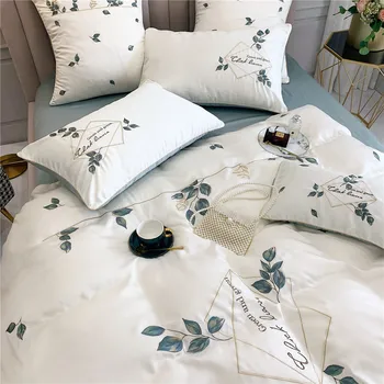 

American-Style Pastoral Style 60 Double-Sided Tencel Spring and Summer Four-piece Set Hipster Leaves Embroidery Quilt Cover Shee