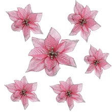 10 шт., Блестящий Свадебный орнамент Poinsettia, искусственный венок, вечерние декоративные цветочные горшки, искусственные цветы для дома, отеля, Рождественская елка, подарок