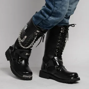 

British Style Men's boots Western Cowboy boots men's high top leather boots zipper men's motorcycle boots