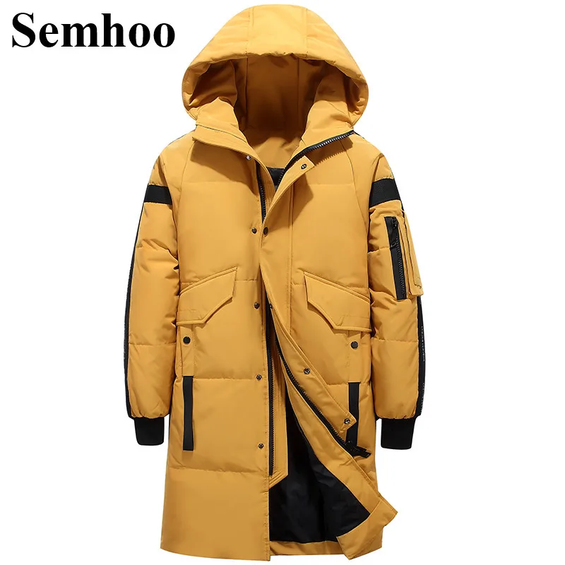 

2019 Winter New Men's Plus Size Down Coat Long Thick Warm White Duck Down Hooded Down Jacket Men's Loose Coat Cotton Coat M--3XL