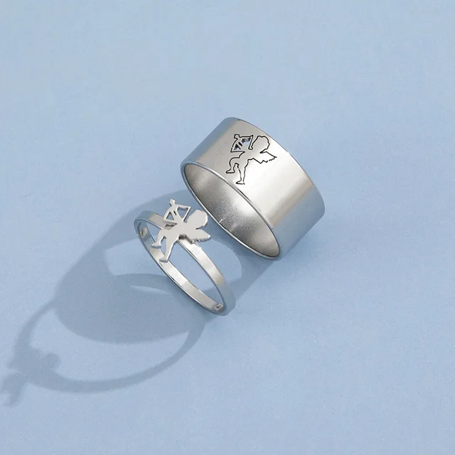 2Pcs Heart Magnet Couple Rings Punk Cuban Chain Charm Paired Rings For Lp Lovers Friend Adjustable Jewelry Party Gift Trend New Style 26