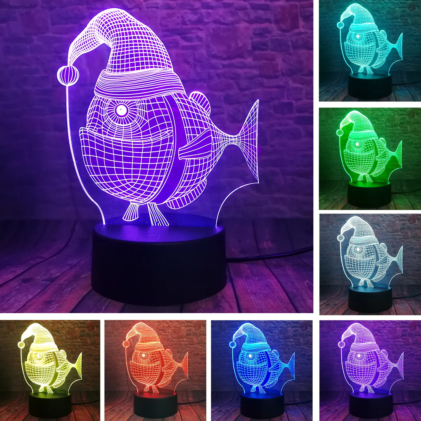 Мультяшная 3D милая рыбка светодиодная сенсорная Затемняющая 7 цветов